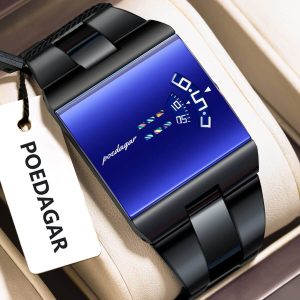 POEDAGAR 857 Top Rectangle Original Fashion Man Watch Color : Black Blue