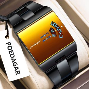 POEDAGAR 857 Top Rectangle Original Fashion Man Watch Color : Black Gold