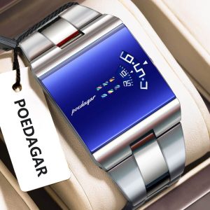 POEDAGAR 857 Top Rectangle Original Fashion Man Watch Color : Sliver Blue