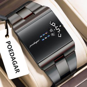 POEDAGAR 857 Top Rectangle Original Fashion Man Watch Color : Full Black