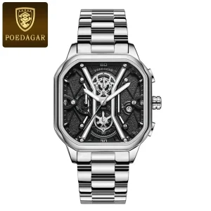 POEDAGAR 922 Luxury Men Wristwatch High Quality Silver