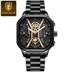 POEDAGAR 922 Luxury Men Wristwatch High Quality Black Gold